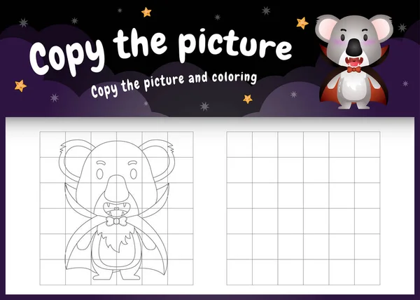 Copy Picture Kids Game Coloring Page Cute Koala Using Halloween — Stock Vector