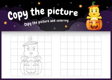 Cadılar Bayramı kostümü giyen sevimli bir hatunla resim oyunu ve boyama sayfasını kopyala