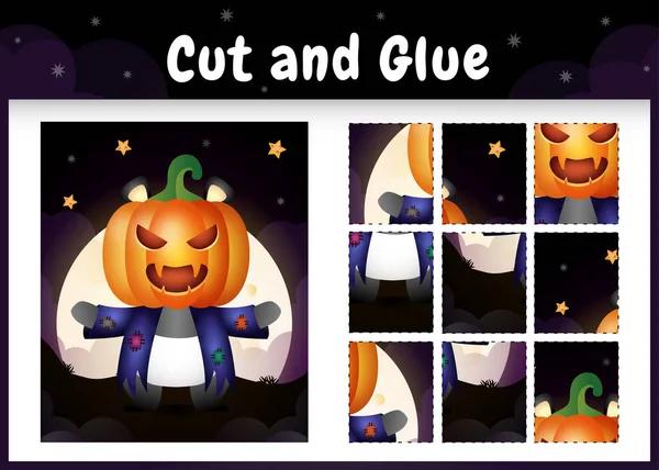 Children Board Game Cut Glue Cute Panda Using Halloween Costume — 图库矢量图片