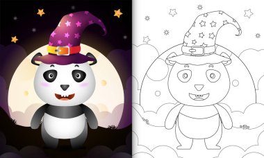 Cadılar bayramı cadı pandası olan şirin bir çizgi roman Ay 'ın önünde