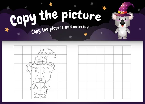 Kopírovat Obrázek Děti Hry Zbarvení Stránky Roztomilé Koala Pomocí Halloween — Stockový vektor