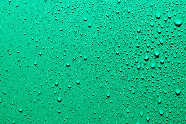 Close Water Drops Smooth Surface Green Background — Stock Photo, Image