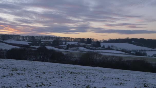 Rural Yorkshire landscape at dusk with sunset — Stock Video