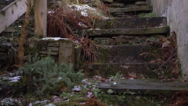Rickety oude cottage stappen gemaakt van steen — Stockvideo