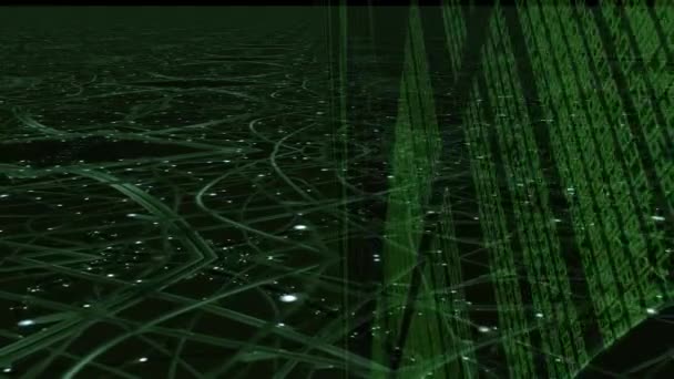 Abstrakcyjna futurystyczna animacja efektu macierzy ze strumieniami kodu komputerowego — Wideo stockowe