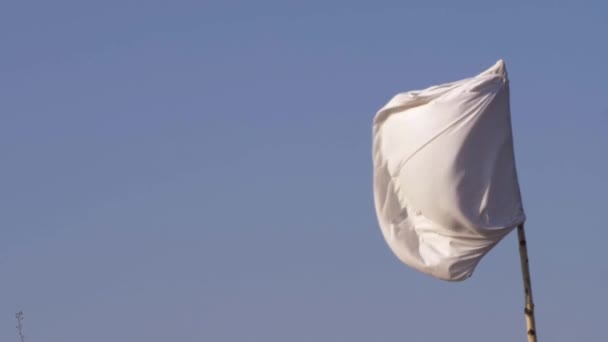 Bandeira branca da rendição sopra no vento — Vídeo de Stock