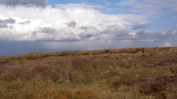 Йоркширское болото против голубого неба и облаков — стоковое видео