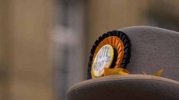 British political party rosette on a hat — Stock Video
