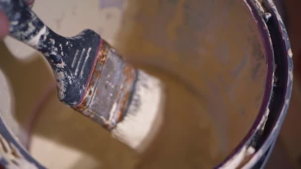 用油漆刷子在油漆罐中装饰 — 图库视频影像