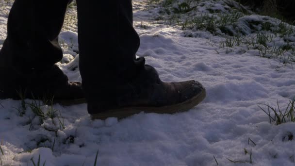 Boty v čerstvém bílém sněhu — Stock video