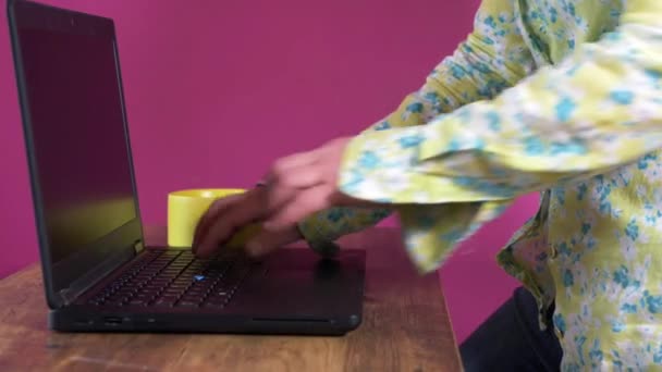 Trabalhando em casa digitando em um laptop — Vídeo de Stock