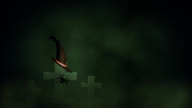 Cadılar şapkalarını yalnız mezarlıkta takarlar. Arka planda kara bulutlar vardır. 4k animasyon.