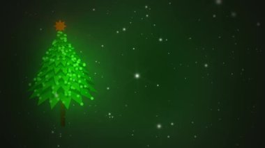 Kar fırtınası manzarasında parıldayan ışıkları olan yalnız Noel ağacı 4k animasyon.