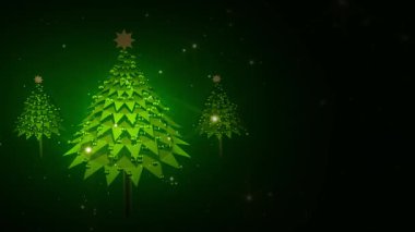 Kar fırtınasında parıldayan ışıkları olan Noel ağaçları. Siyah arka plan. 4k animasyon.