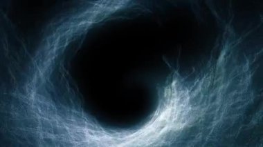 Siyah arkaplanda tüyler ürpertici solucan deliği girdabı tüneli 4k animasyonu