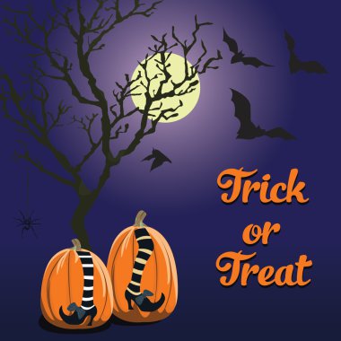 Vektör mavi arka plan. Cadılar Bayramı stil balkabağı.