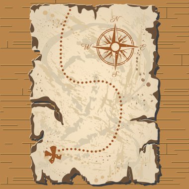 Vektör yaşlı parchament. Define haritası.