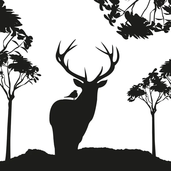 Herten in bossen silhouet — Stockvector