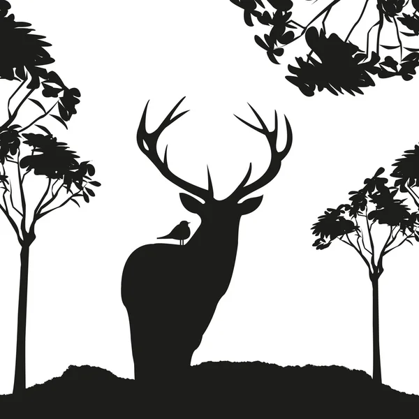 Deer in woods silhouette — Stock Vector © FamilyF 65689227