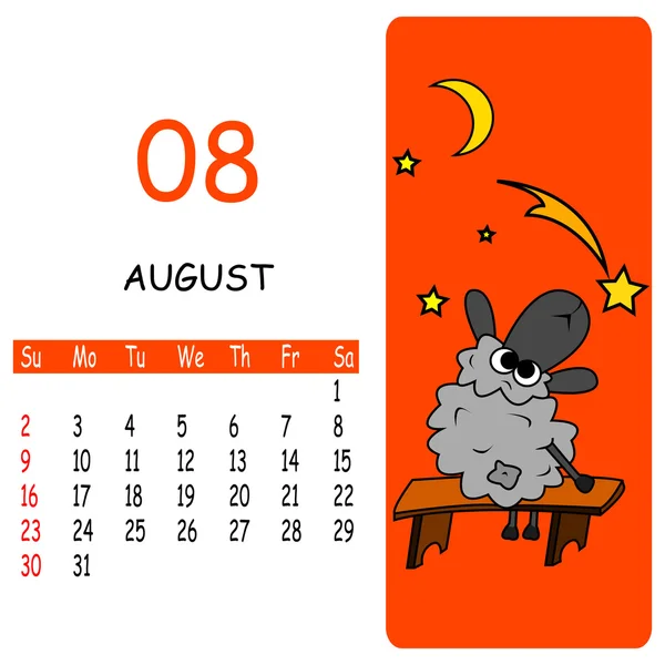Srpna kreslený kalendář. — Stockový vektor