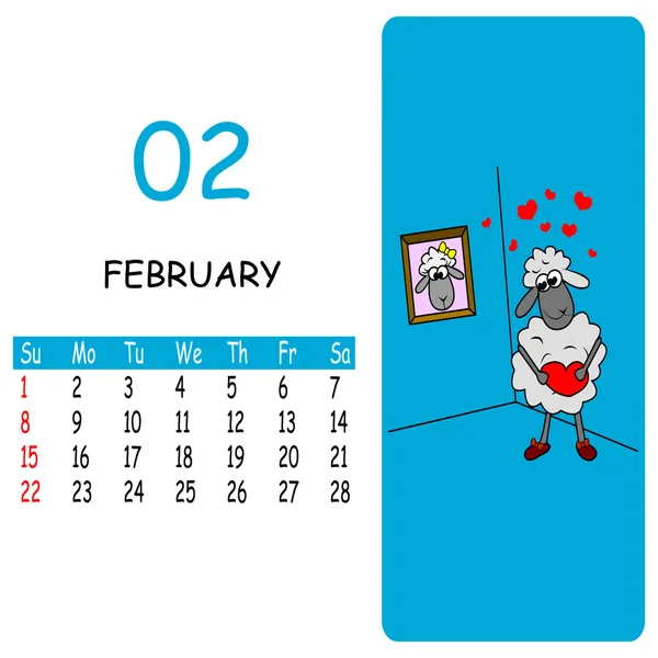 Calendar february with cartoon sheep — Stock Vector