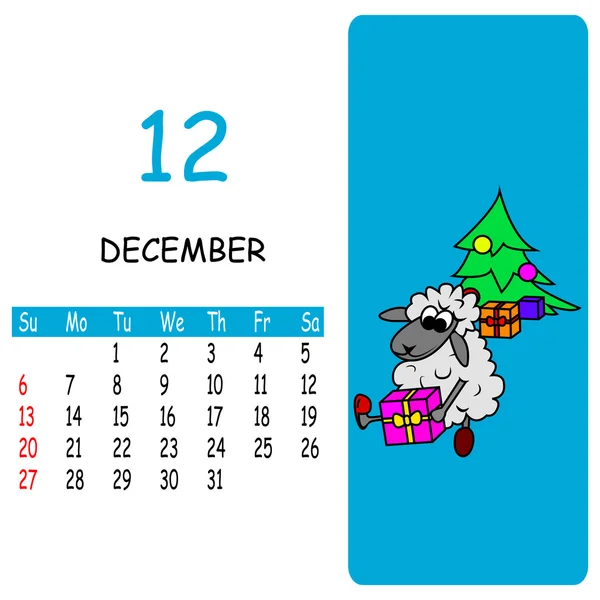 Kalender Dezember mit Cartoon-Schafen — Stockvektor