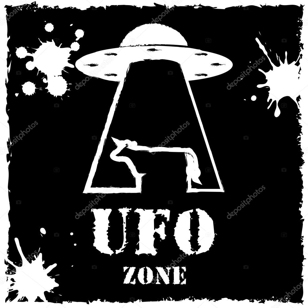 Vector ufo zone cow logo on black background