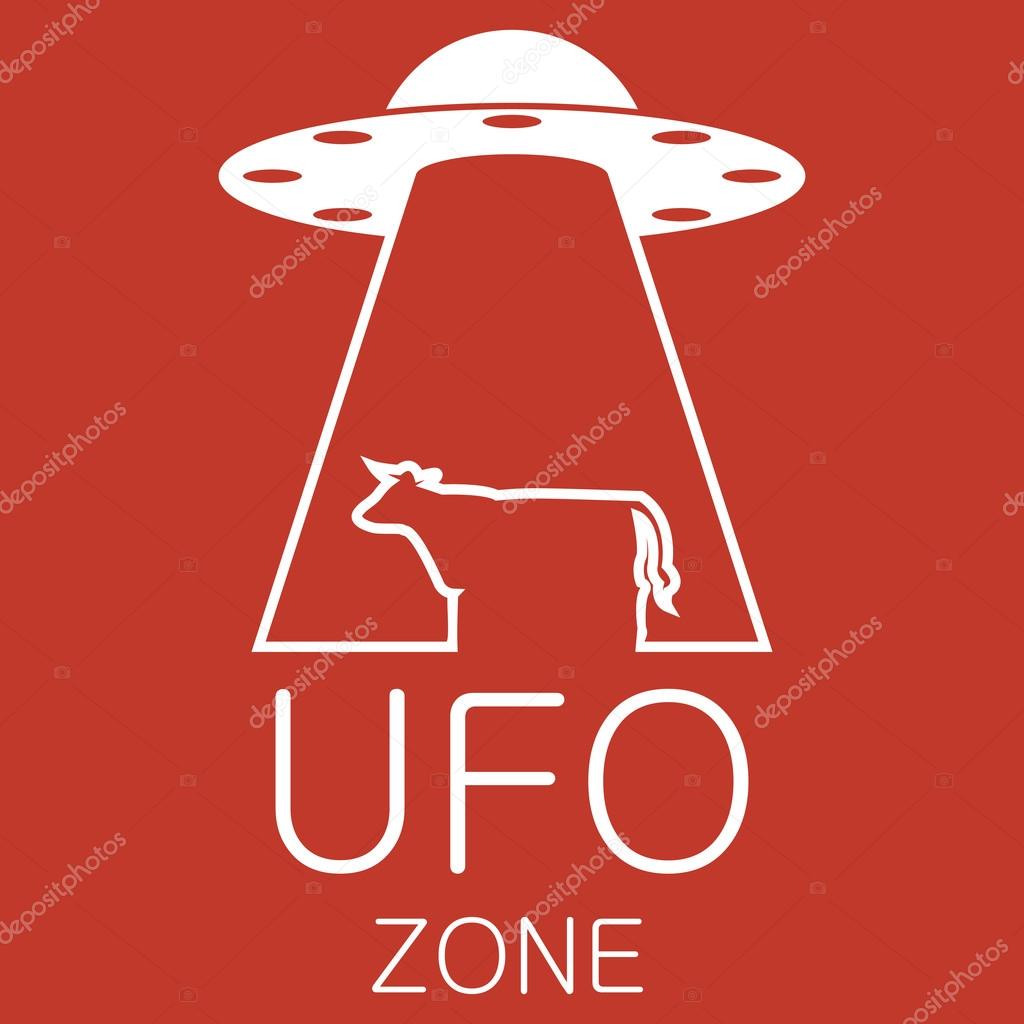 Vector ufo zone cow logo on red background