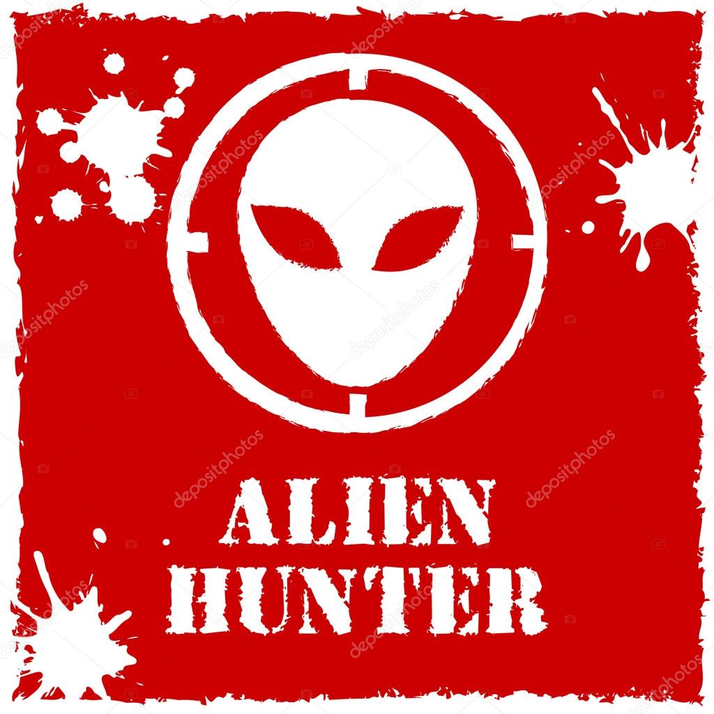 Vector illustration.  alien hunter logo on red background