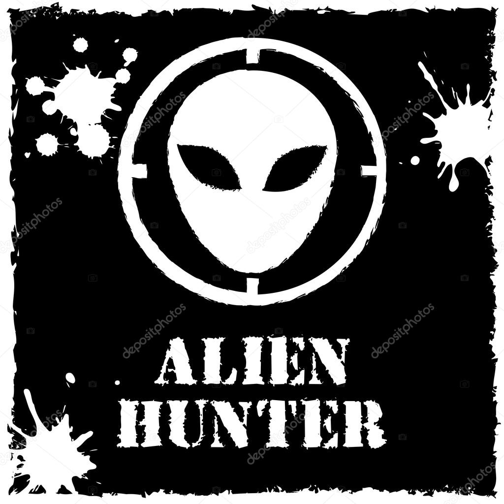 Vector illustration.  alien hunter logo on black background