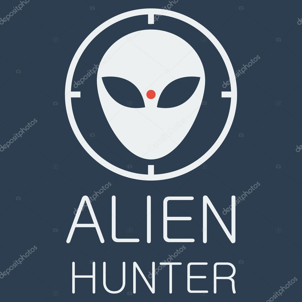 Vector illustration.  alien hunter logo on blue background
