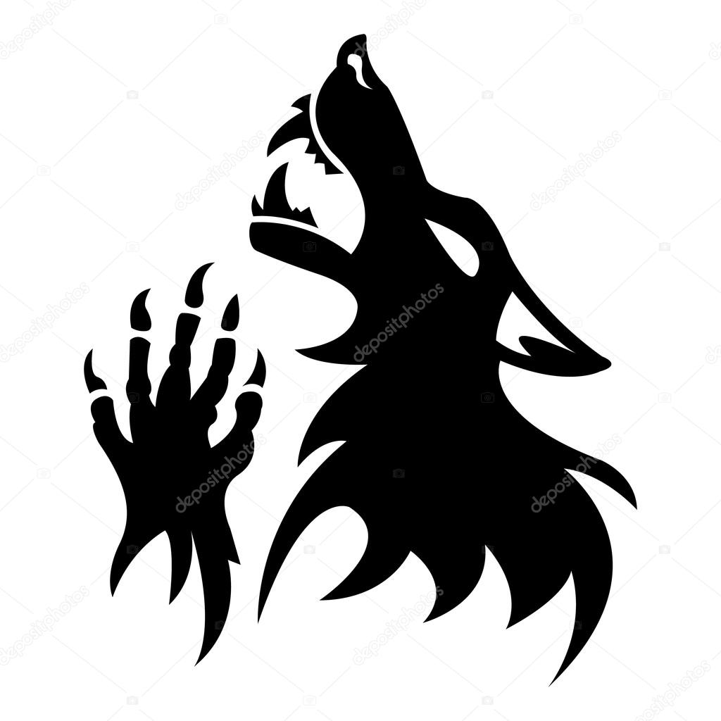 Vector werewolf stencil. Black tattoo.