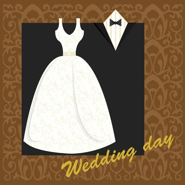Elbise ve takım elbise düğün kartı. — Stok Vektör