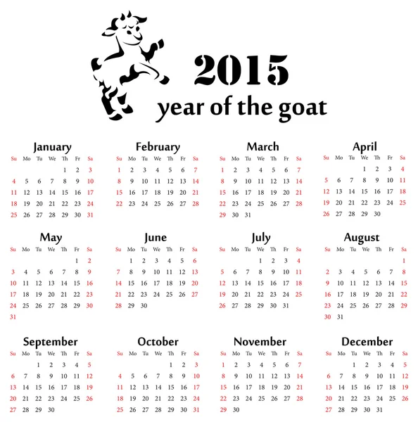 Calendar 2015. year of goat — Stock Vector