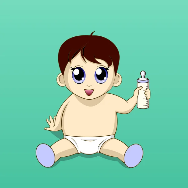 Bébé garçon tenant bouteille — Image vectorielle