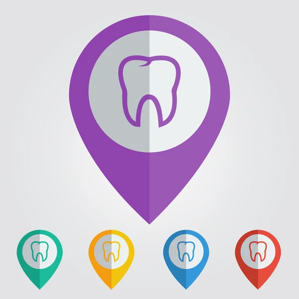 Ícone de dente, pino de mapa —  Vetores de Stock