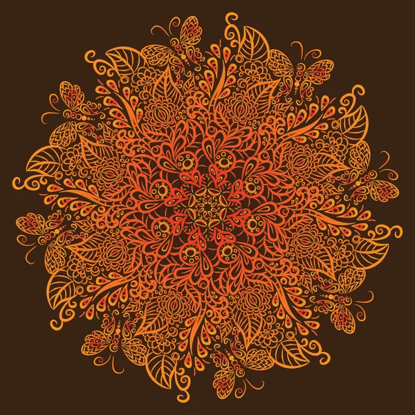 Mandala vectorială. Fundal maro. Ornament roșu . — Vector de stoc