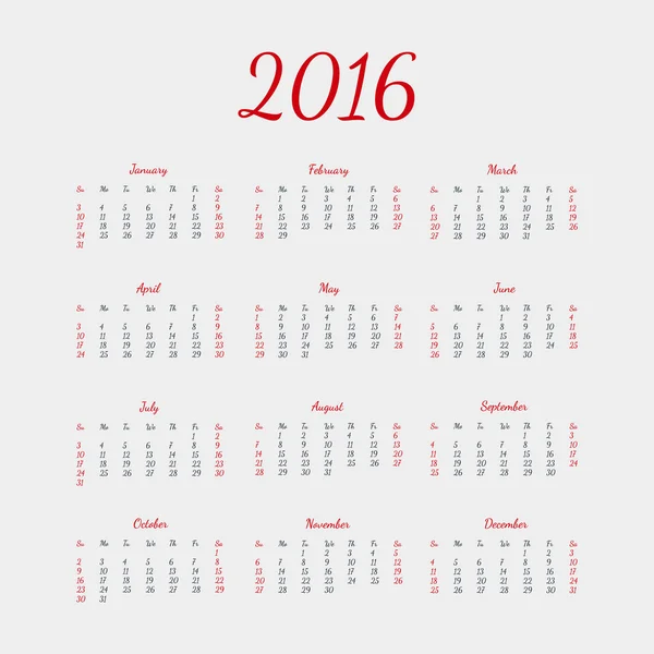 Calendrier 2016 année du singe. Carte grise . — Image vectorielle