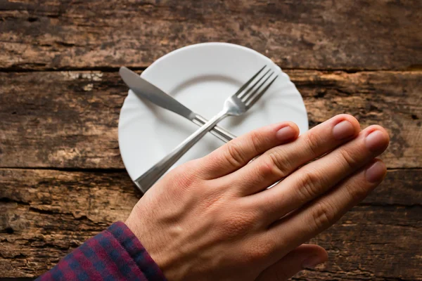 Man shows refusal to eat — Stock Photo, Image