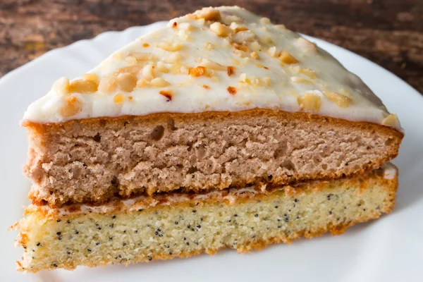 Cake on white plate closeup — Stock Photo, Image