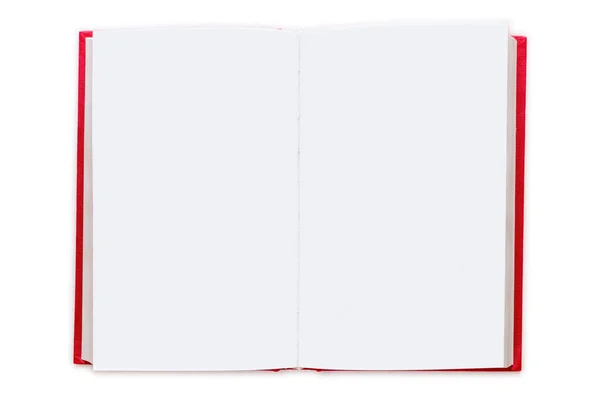Libro Tapa Dura Color Rojo Abierto Con Páginas Blanco Aisladas —  Fotos de Stock
