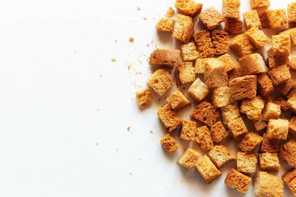 White Bread Croutons Light Background Place Text — Stock Photo, Image