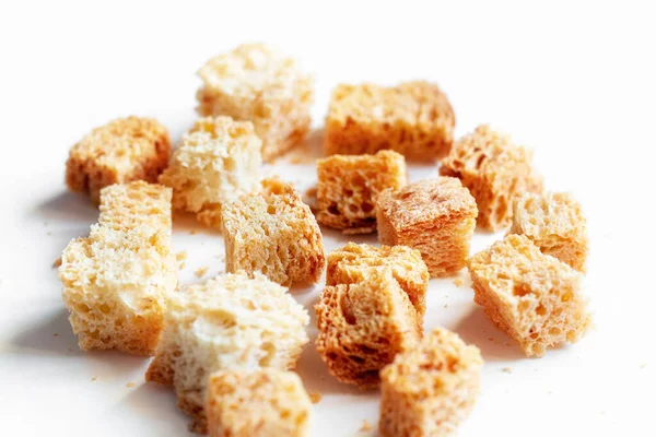Sprinkled White Bread Rusks White Background Close Selective Focus — Stock Photo, Image