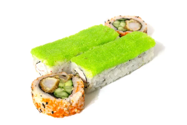 Green roll with crab and avocado on a white background — Stock Photo, Image