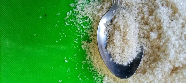 Silver Teaspoon Pile White Sugar Top — Stock Photo, Image