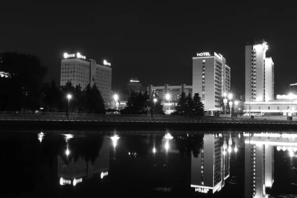 Nattutsikt Över Centrum Minsk Vitryssland Natt Storstaden — Stockfoto