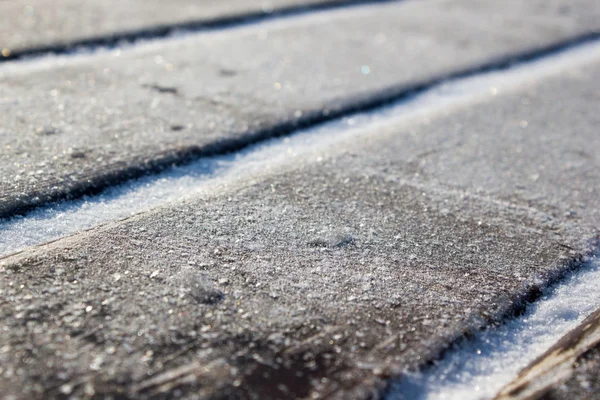 Wooden boards covered with frost — Stock Photo, Image