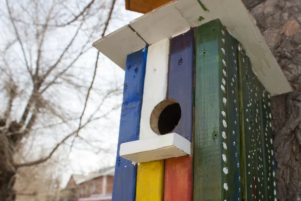 Hölzernes Vogelhaus auf einem Baum — Stockfoto