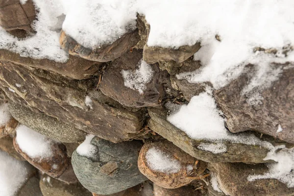 Pared Piedra Con Toque Escarcha Día Invierno — Foto de Stock