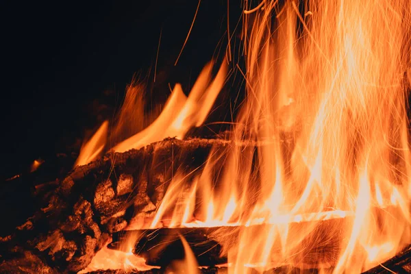 Ahşap ateşte yanıyor. Geceleri çalı çırpı ve turizm ateşi sıcaklık ve ışık verir..